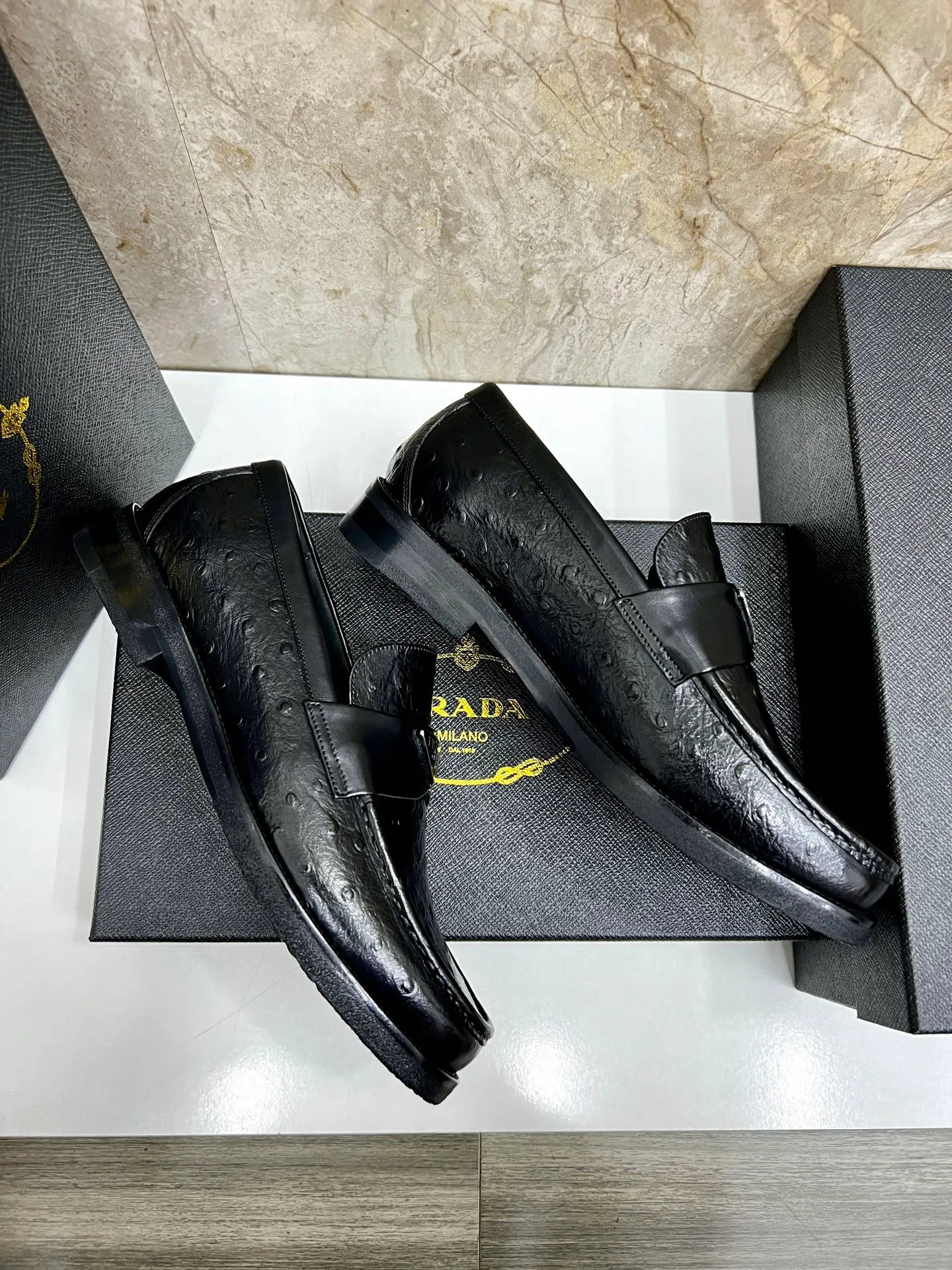 PRADA~ Size: 38-44 (customized 45/46 P: 💰880 P's original official website new high-end men's leather shoes, top-quality original replicas, made of imported open edge beads/calf leather, calf leather breathable lining, original leather outsole!